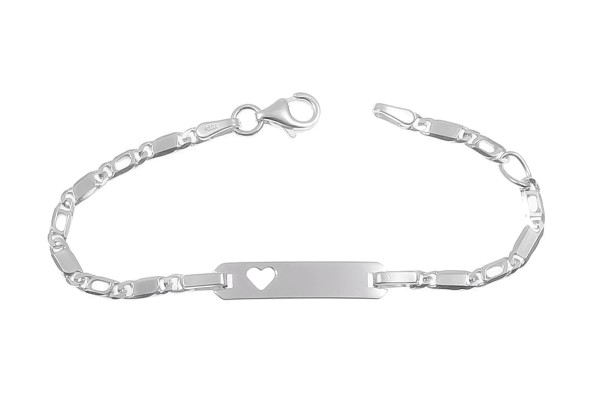 925er Kinder-Silberarmband 12-14cm mit ausgestanztem Herz inkl. persönlicher Gravur