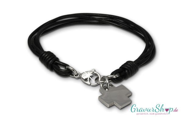 Lederarmband 33 B mit Gravur schwarz Kreuz