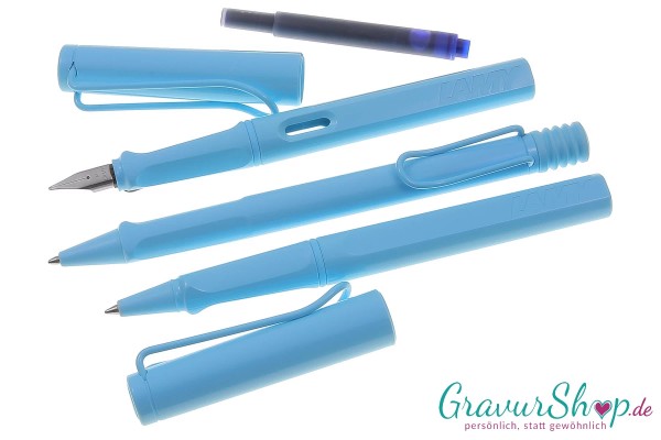 LAMY safari 3er Set Füller-Kuli-Tintenroller aquasky mit Gravur