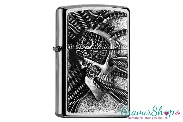 Zippo Chrom gebürstet Cyberpunk Skull Emblem mit Gravur