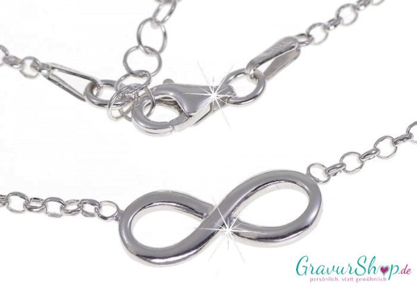 Infinity Kette aus 925 rhodiniertem Silber ohne Gravur