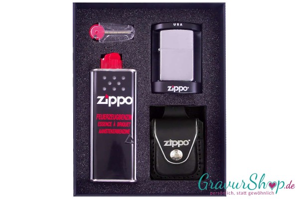 Zippo Geschenkset 2 Chrom gebürstet mit Gravur