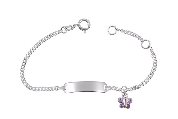925er Kinder-Silberarmband mit lila Schmetterling inkl. Gravur