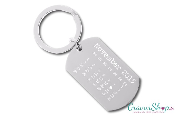Schlüsselanhänger Nr. 16 Silber mit Gravur - Kalender A