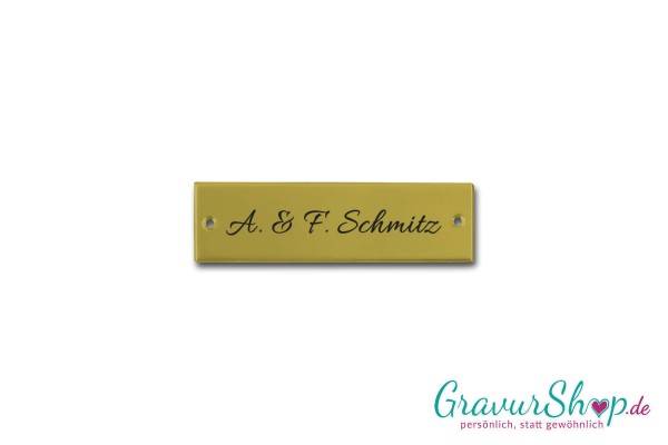 Messingschild 70x20 mm mit Gravur 2 Bohrungen