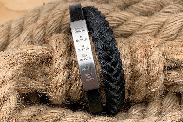 Lederarmband mit Gravur und Gravurplatte Muster 2