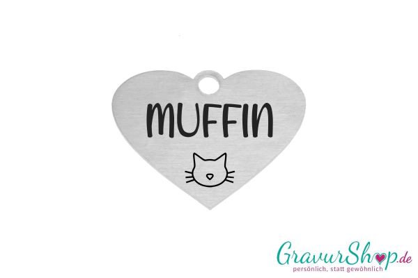 Katzenmarke mit Gravur Edelstahl Herz - Nr. 04 M Muster Muffin