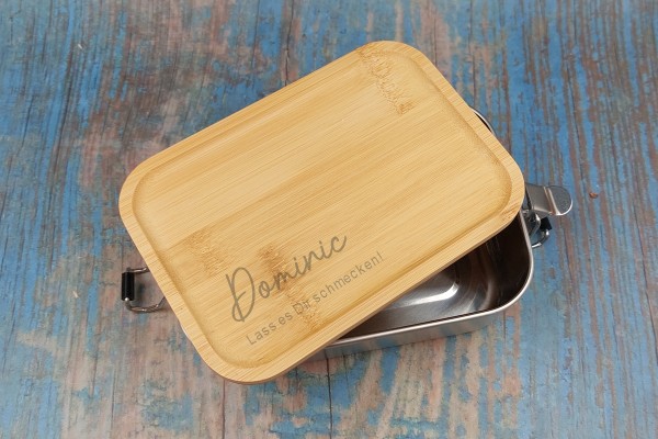 Lunchbox Brotdose aus Edelstahl mit Bambus Holzdeckel mit personalisierter Gravur Muster 2