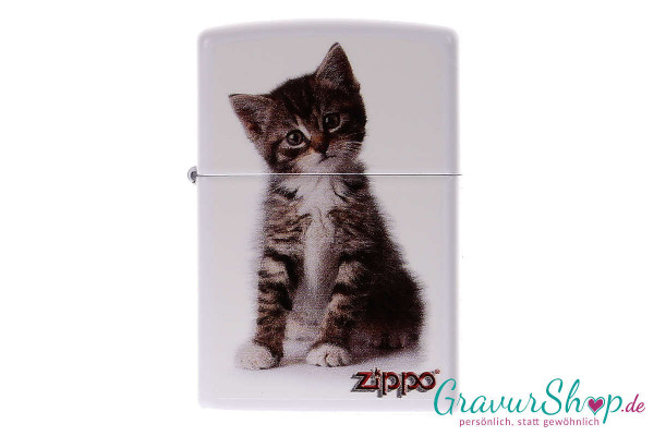 Zippo Katze weiß matt mit Gravur