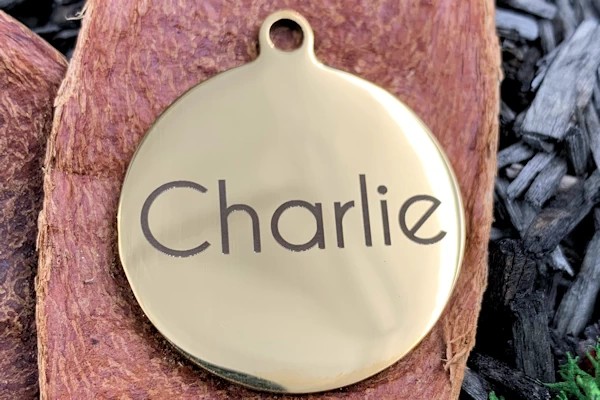 Hundemarke mit Gravur 29 Rund gold - Muster Charlie