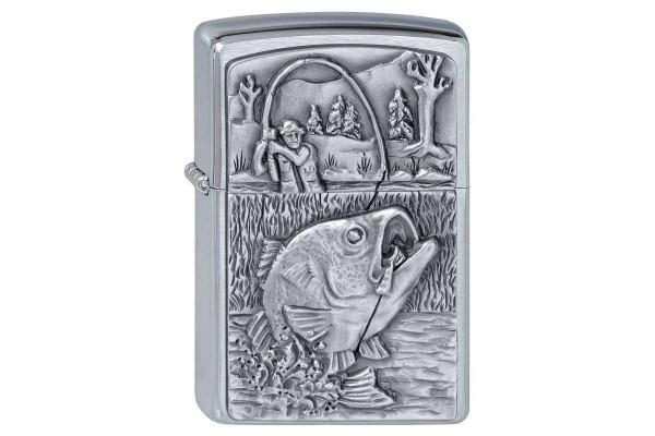 Zippo Chrom Gebürstet Bass Fishing Emblem mit Gravur