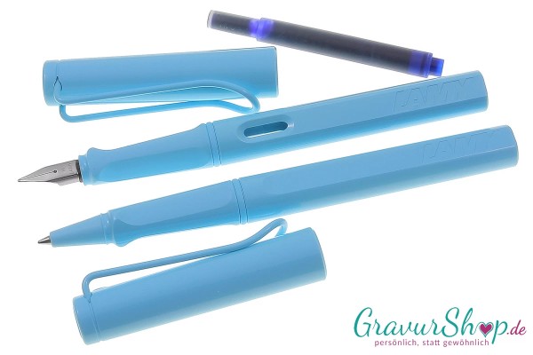 LAMY Safari Schreibset Füller-Tintenroller aquasky mit Gravur