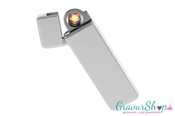 USB Glühspirale Feuerzeug weiss mit Gravur