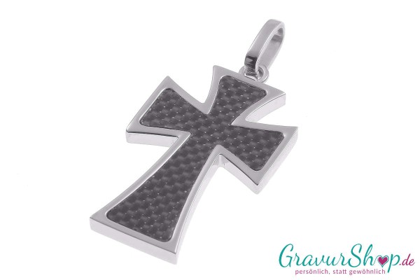 Kreuz Edelstahlanhänger Carbon 35 x 23 mm mit Gravur