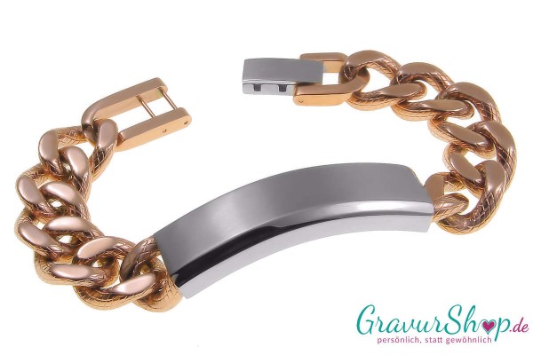 Edelstahlarmband massiv rose vergoldet 21 cm mit Gravur