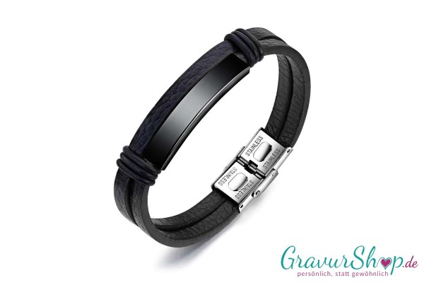 Lederarmband 16 Schwarz personalisieren