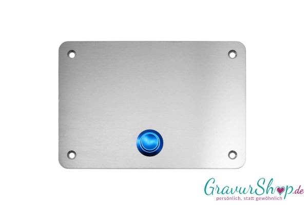 Edelstahl Klingelschild 100 x 70 blauer Klingelknopf mit Gravur
