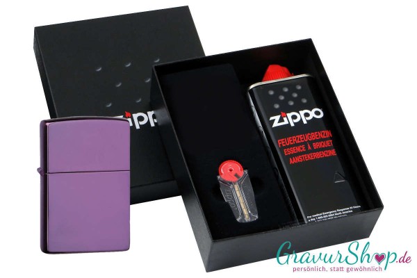 Zippo Geschenkset 1 High polish Purple mit Gravur