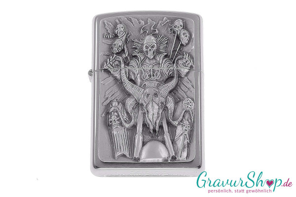  Zippo Chrom gebürstetes Skull mit Gravur