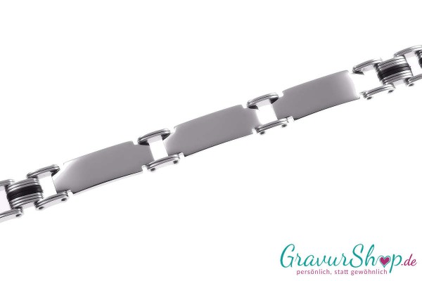 Edelstahlarmband 21 cm hochglanz/dunkel eloxiert mit Gravur