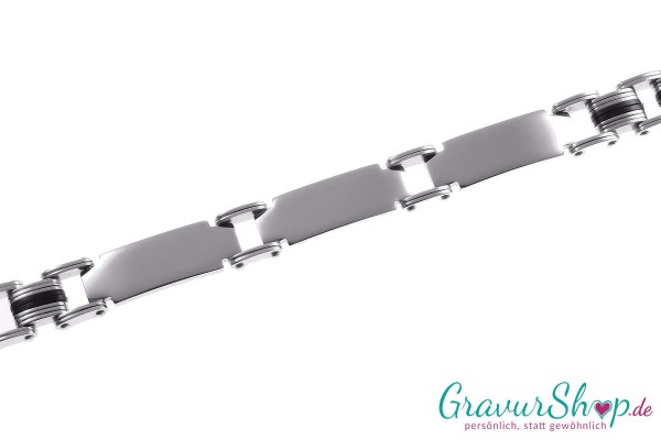 Edelstahlarmband 21 cm hochglanz/dunkel eloxiert mit Gravur