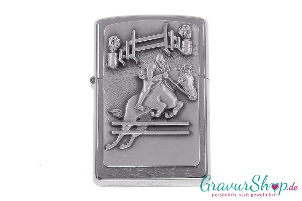 Zippo Chrome gebürstetes SHOW JUMPING mit Gravur