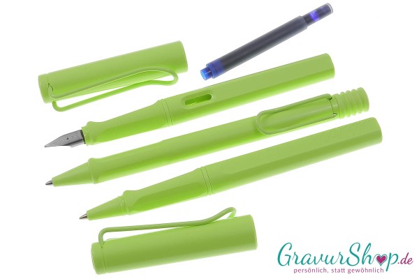 LAMY safari 3er Set Füller-Kuli-Tintenroller springgreen mit Gravur