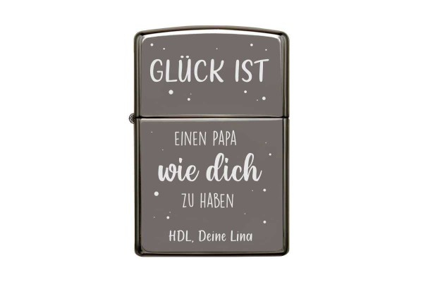 Zippo mit Gravur Glück ist einen Papa wie dich zu haben - black ice