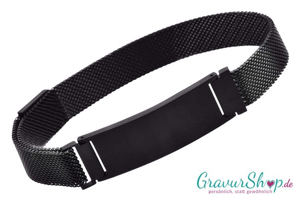 Mesh Edelstahlarmband 15 mm schwarz matt mit Gravur