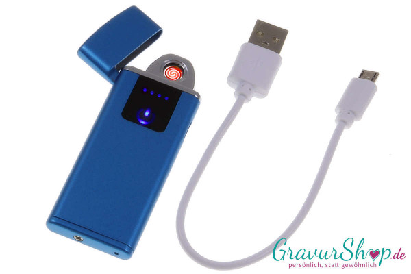 USB Glühspirale Feuerzeug 10 blau mit Gravur