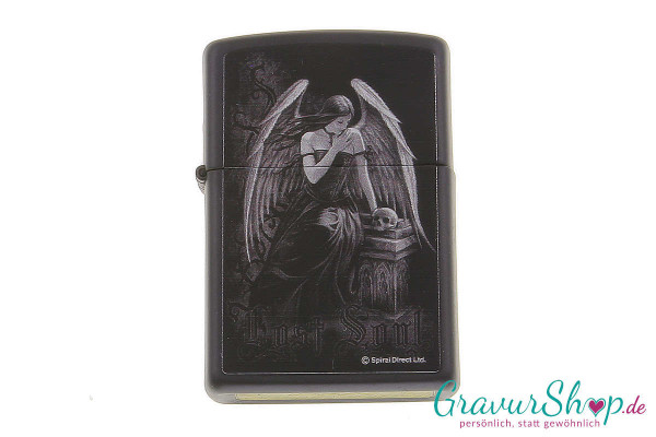 Zippo schwarz Design Druck Engel mit Gravur