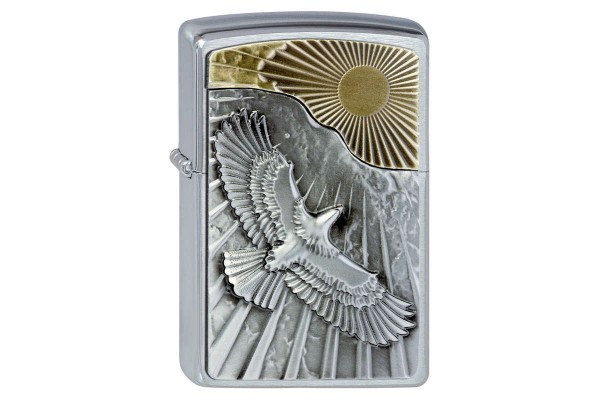 Zippo Chrom Gebürstet Bass Eagle Sun Fly Emblem mit Gravur