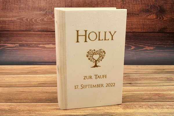 Spardose Sparbuch Holz mit Lasergravur mit deinem Wunschtext - Holly