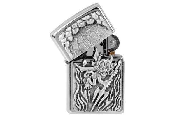 Zippo Street Chrom Devil Emblem mit Gravur